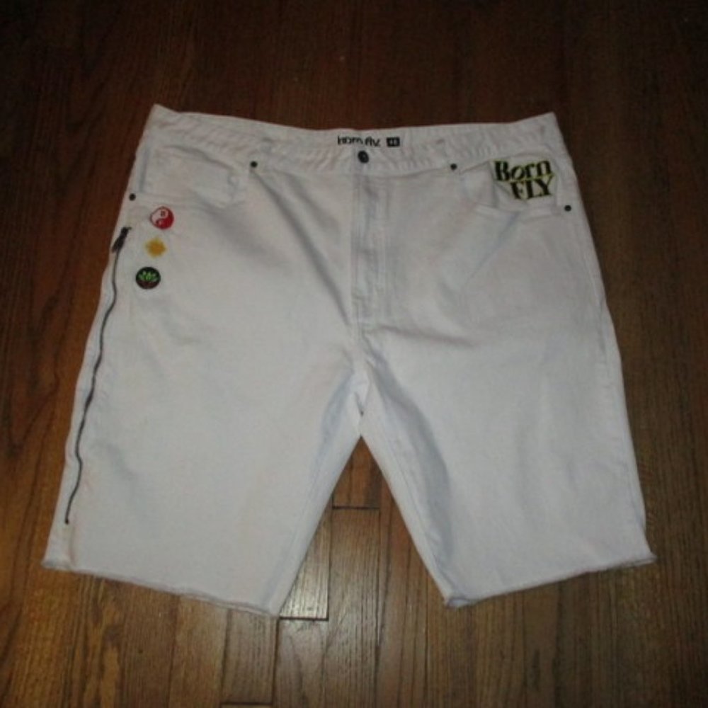 BORN FLY White Embellished Cut-Off Jean Shorts Sz 46